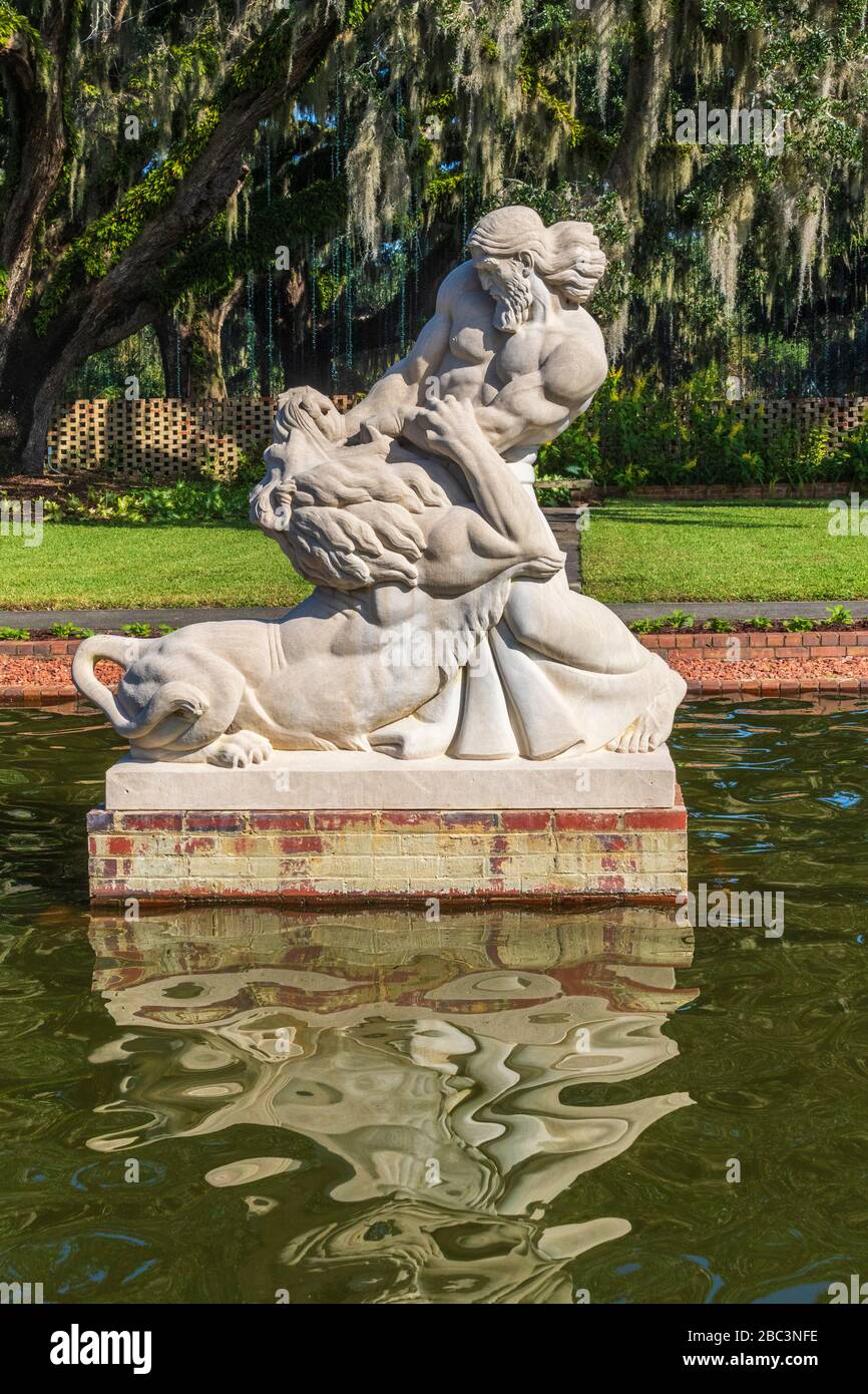 Samson and the Lion sculpture in Brookgreen Gardens in South Carolina. Stock Photo