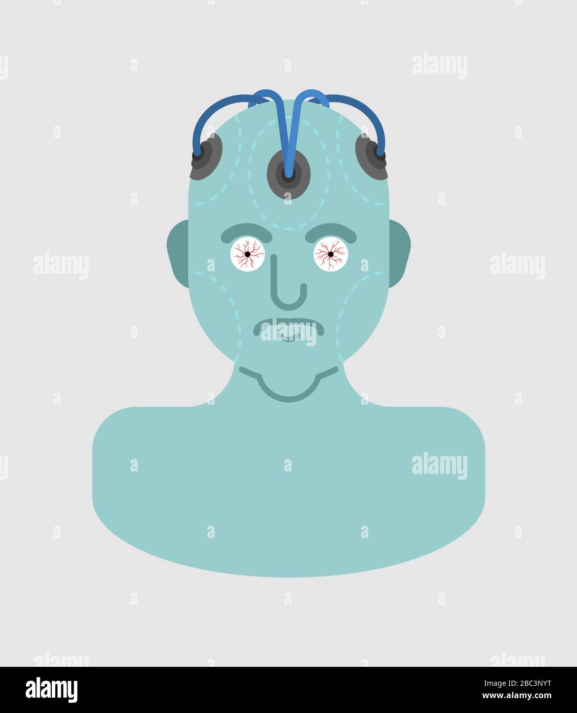 Wires from head. Future technology consciousness. Artificial Intelligence vector illustration Stock Vector