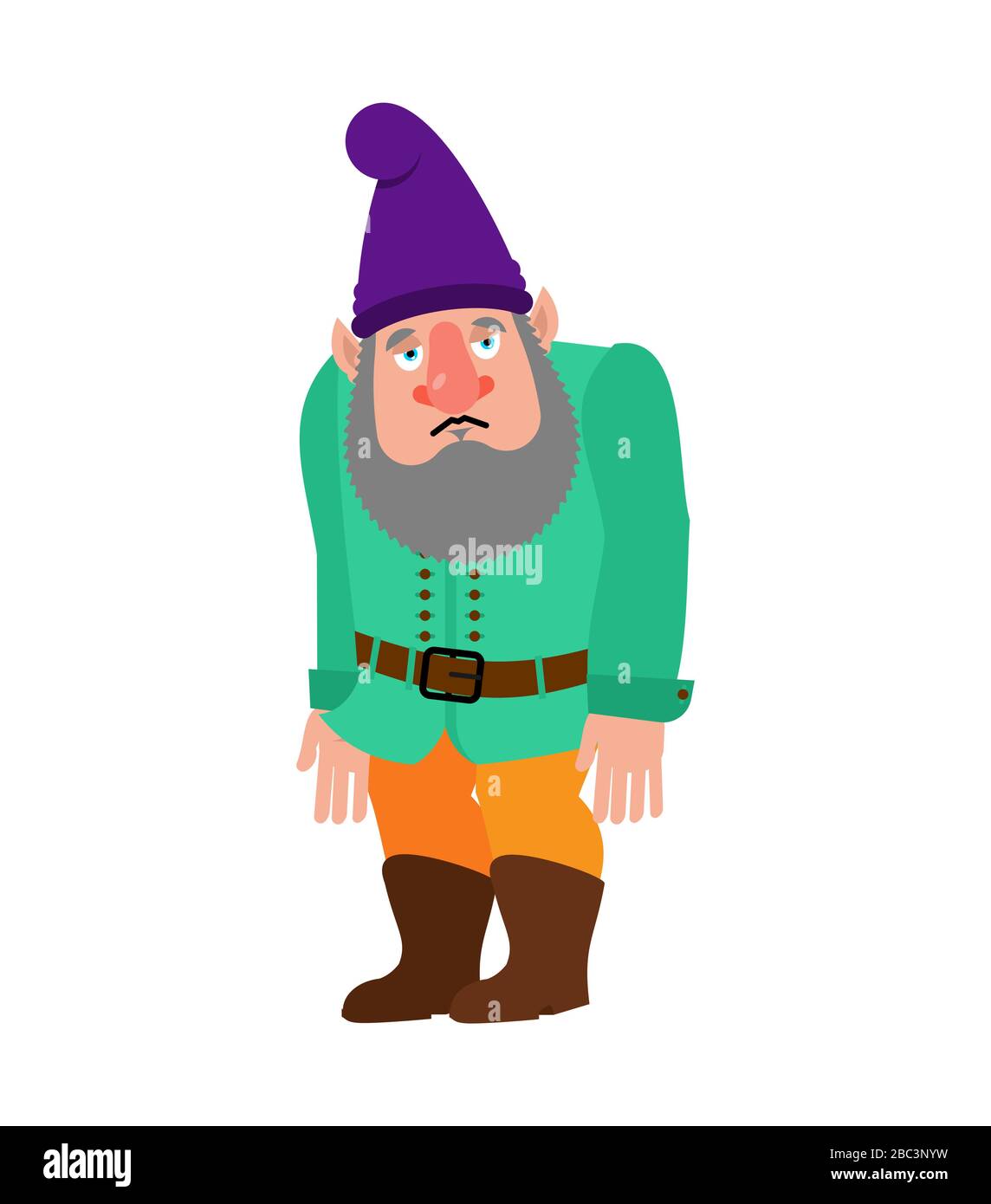 Garden gnome sad. dwarf sorrowful, dull. Vector illustration Stock