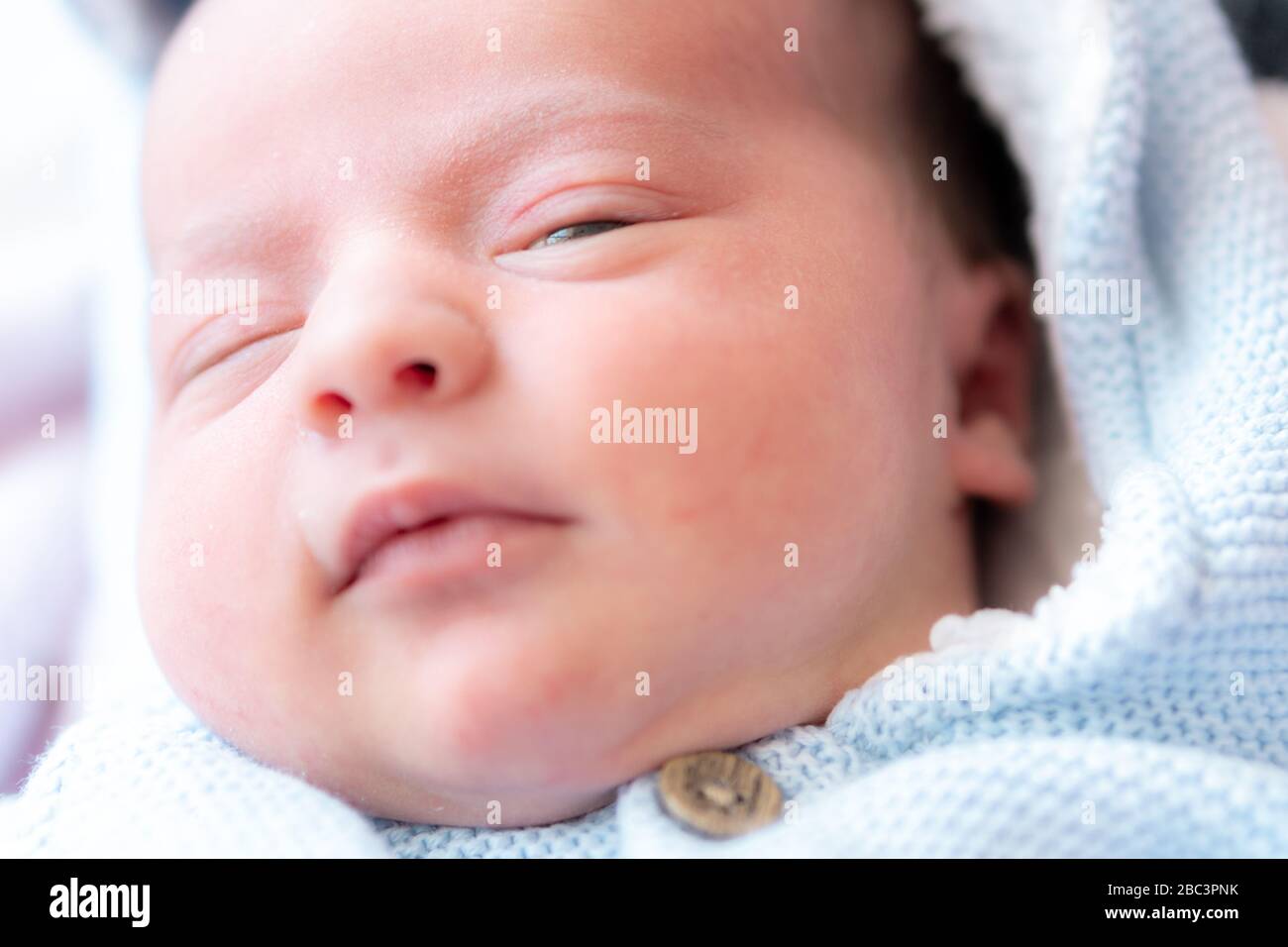 Close up portrait of a newborn baby. Closeup face of newborn baby with