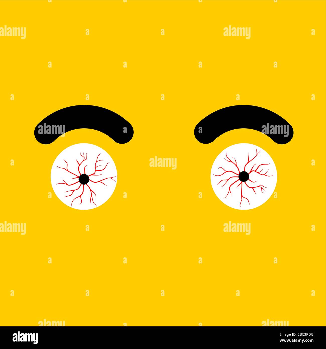 Red Eye isolated. Bulging eyes. Bursting vessels in eyes from tension. vector illustration Stock Vector