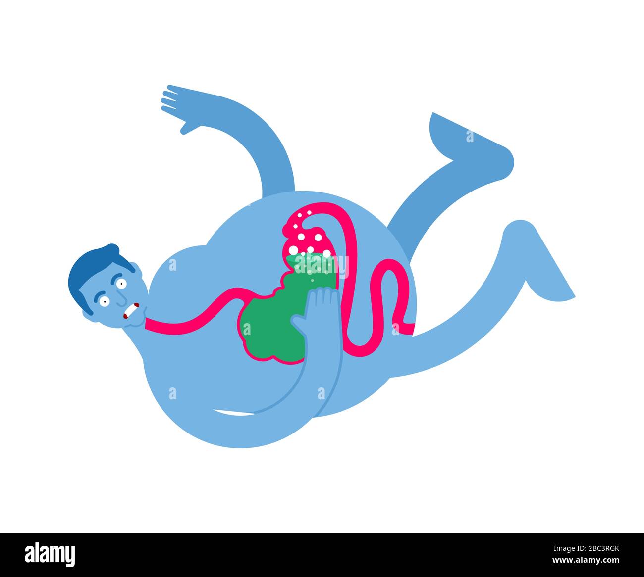 Heaviness in stomach. bloating and nausea. Sick belly. vector