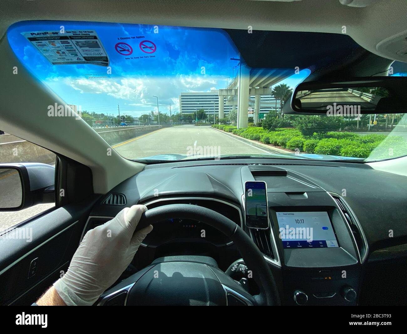 Driving through the empty streets of Miami. Stock Photo