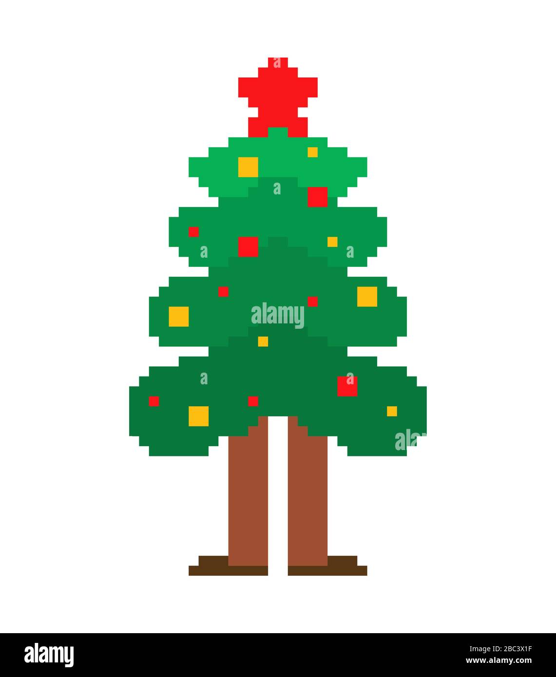 Christmas tree pixel art. Spruce 8 bit. Xmas Pixelate vector illustration Stock Vector