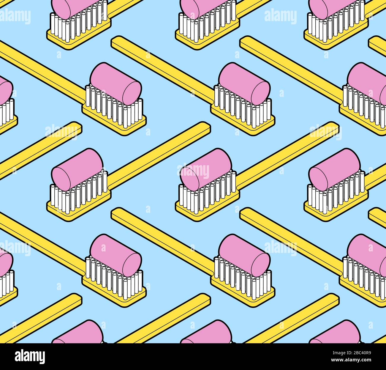Toothbrush Isometric pattern seamless. toothbrush head vector background Stock Vector