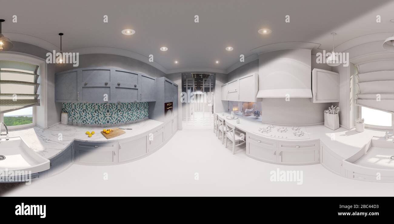 3d illustration of the kitchen interior design Stock Photo - Alamy