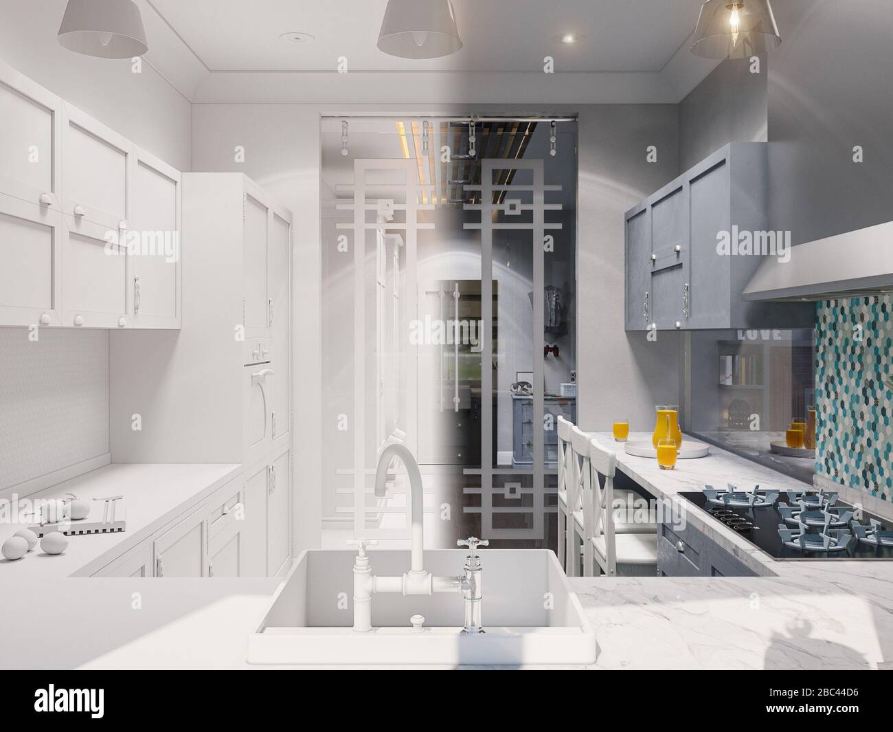 3d illustration of the interior design of the kitchen Stock Photo
