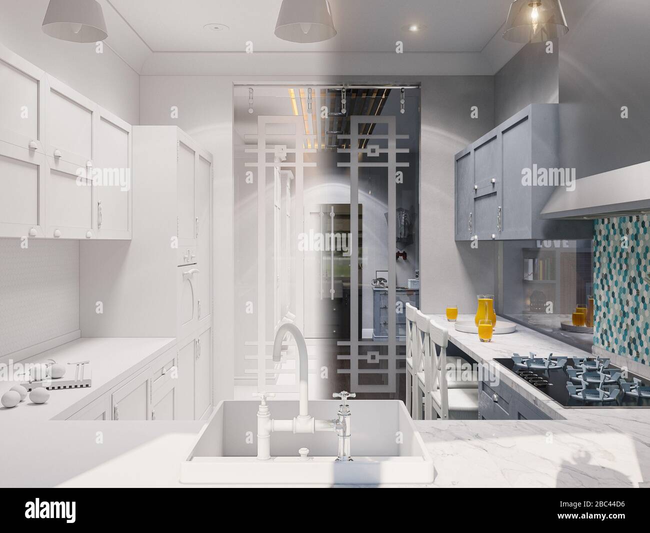 3d illustration of the interior design of the kitchen Stock Photo - Alamy
