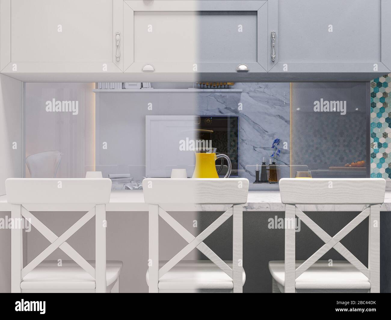 3d illustration of the interior design of the kitchen Stock Photo