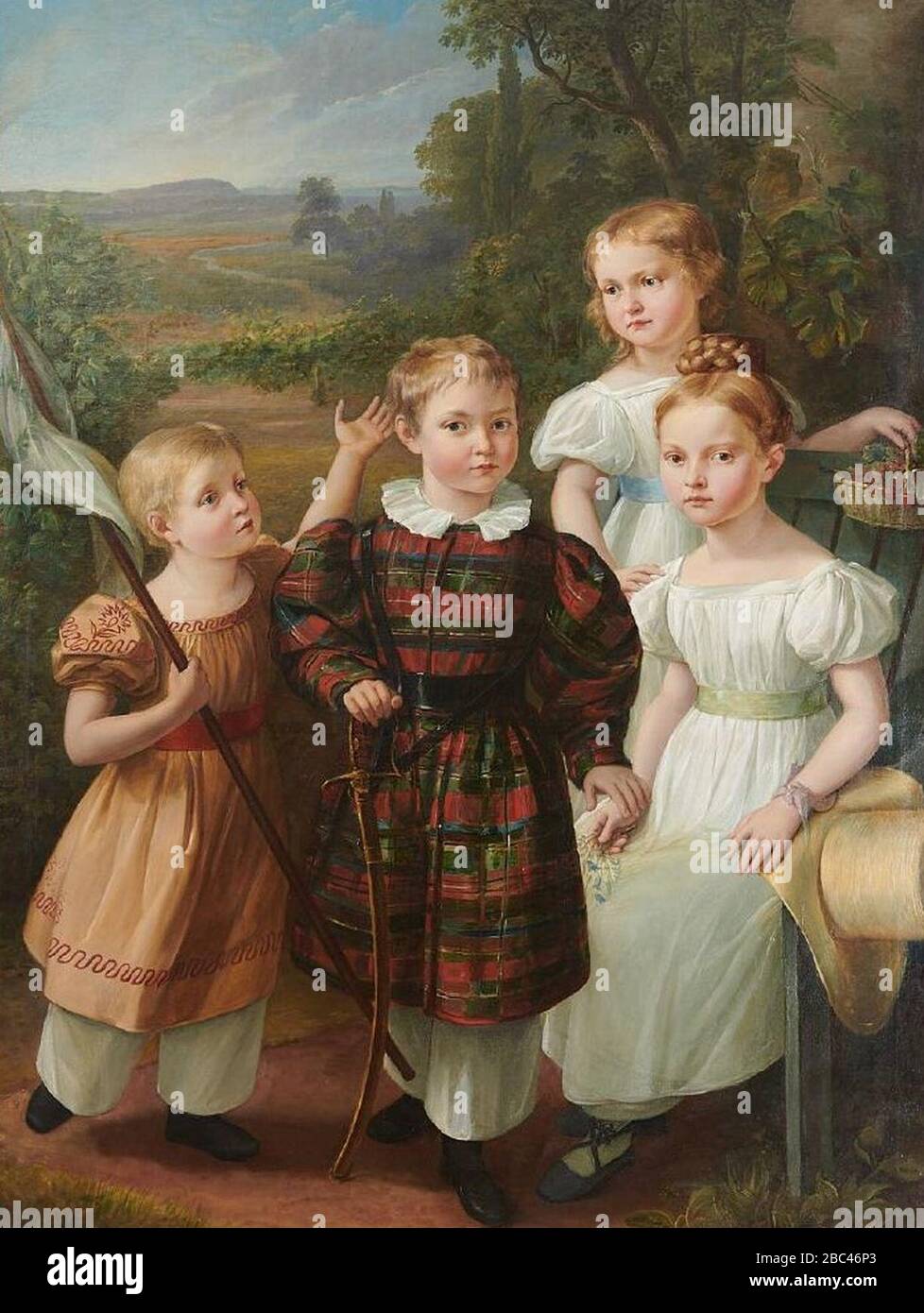 Gustav Adolph Hennig - Children of Eduard Gottlob von Nostiz und Jaenckendorf, c. 1840 . Stock Photo