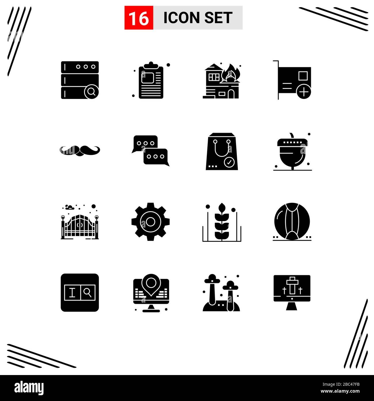 Universal Icon Symbols Group of 16 Modern Solid Glyphs of movember, moustache, fire, hardware, computers Editable Vector Design Elements Stock Vector