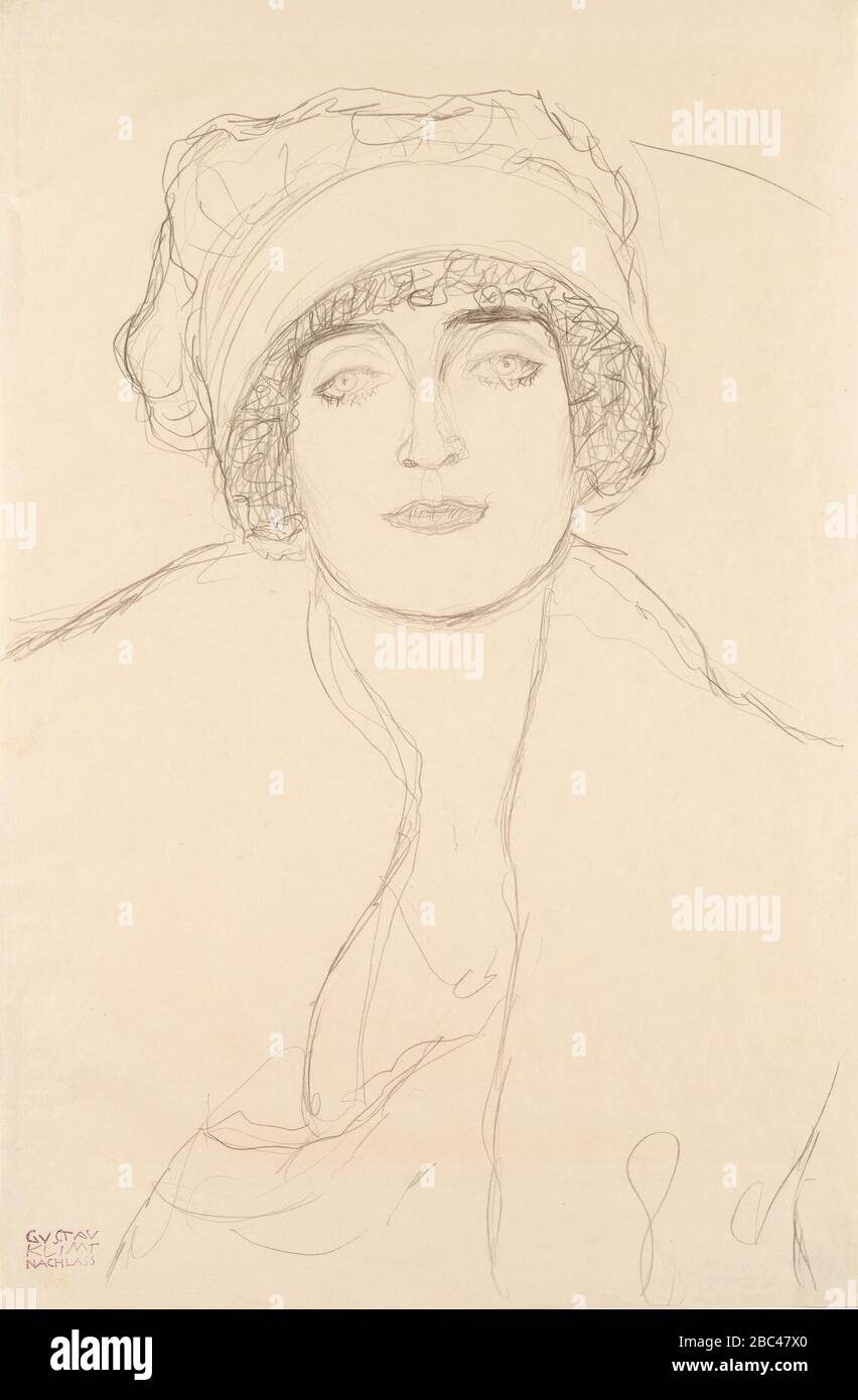 Gustav Klimt, Podobizna v klobouku (1917-1918), kresba tužkou Stock Photo -  Alamy