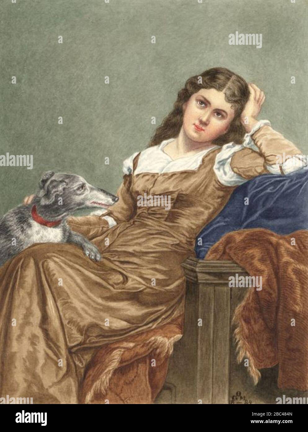 Gustav Otto Müller - Frau mit einem Lurcherhund. Stock Photo