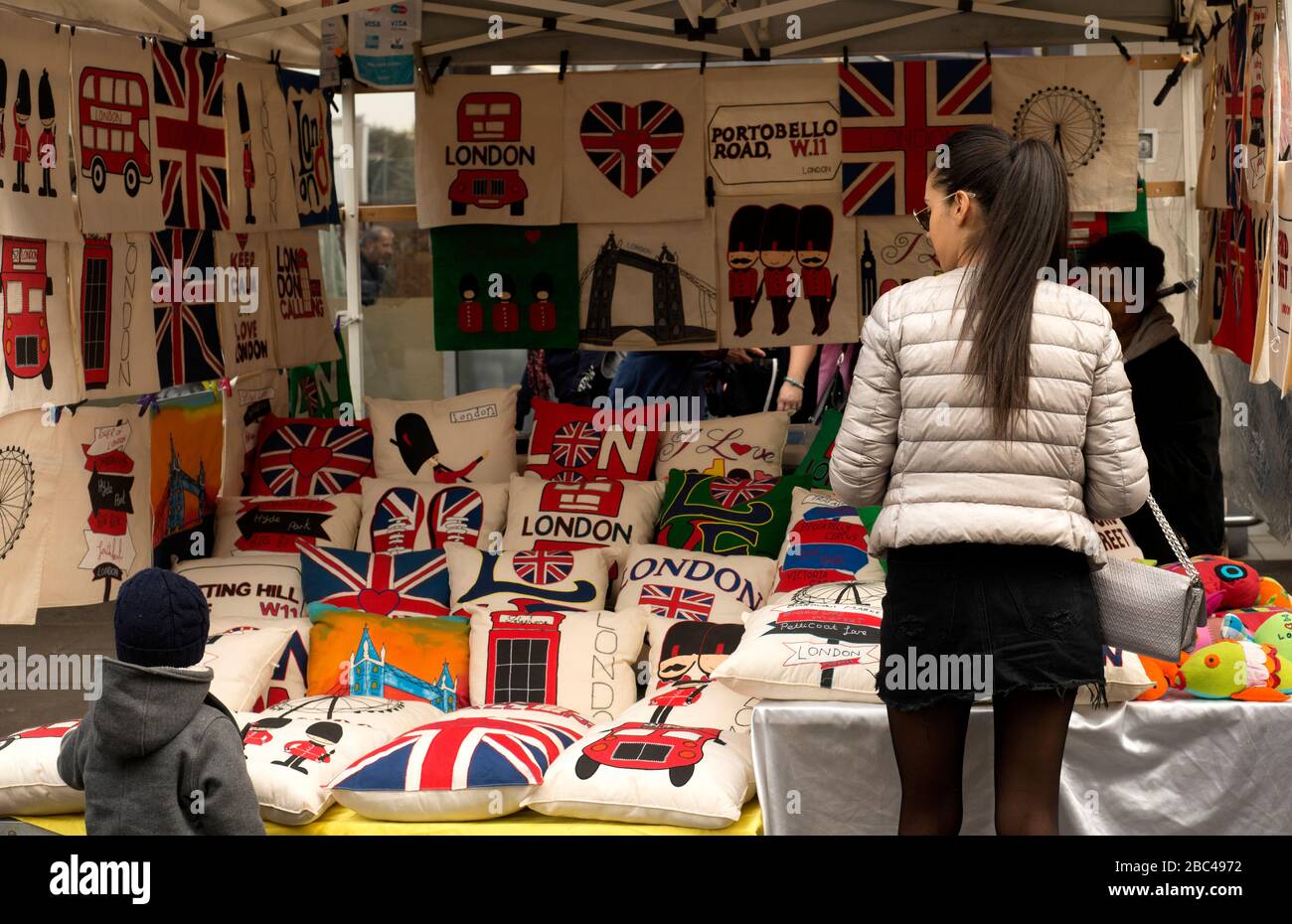 traveler visiting london and buying souvenir at flea market Stock Photo
