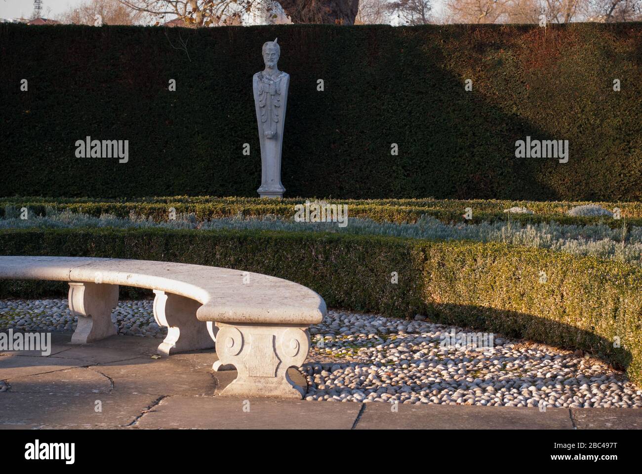 Stone Statues in Formal 17th Century Garden at Kew Palace, Royal