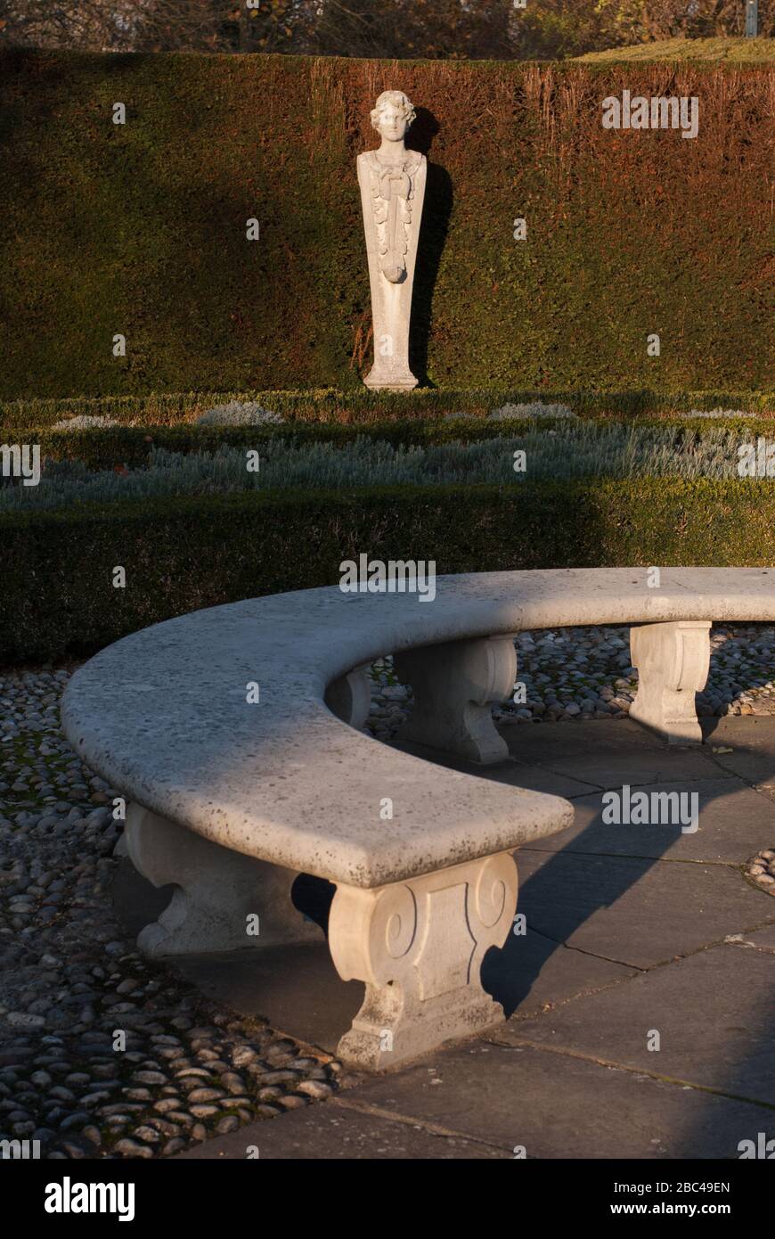 Stone Statues in Formal 17th Century Garden at Kew Palace, Royal