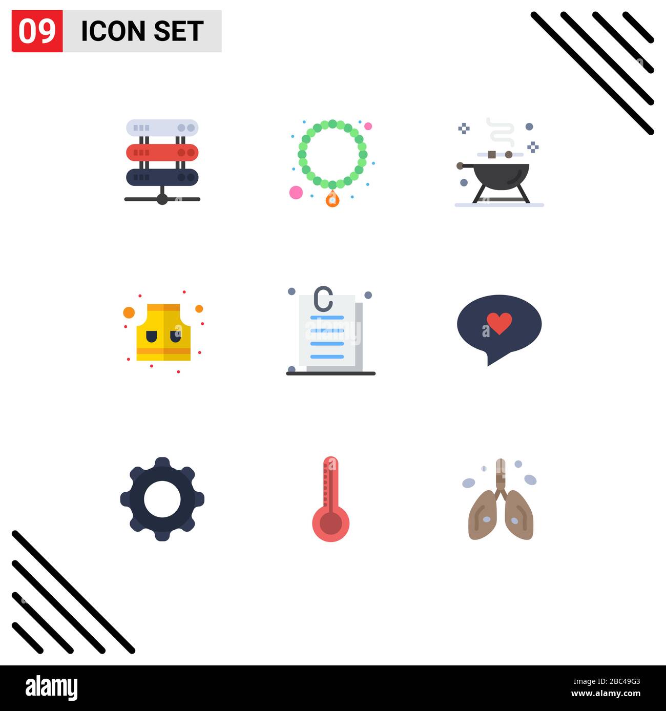 9 Thematic Vector Flat Colors and Editable Symbols of ui, interface, bbq, attachment, life Editable Vector Design Elements Stock Vector