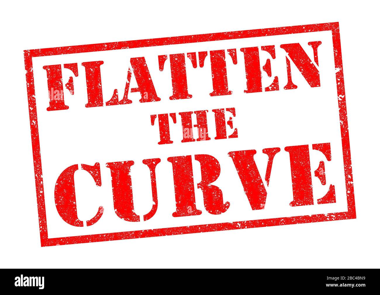 FLATTEN THE CURVE red Rubber Stamp over a white background. Stock Photo