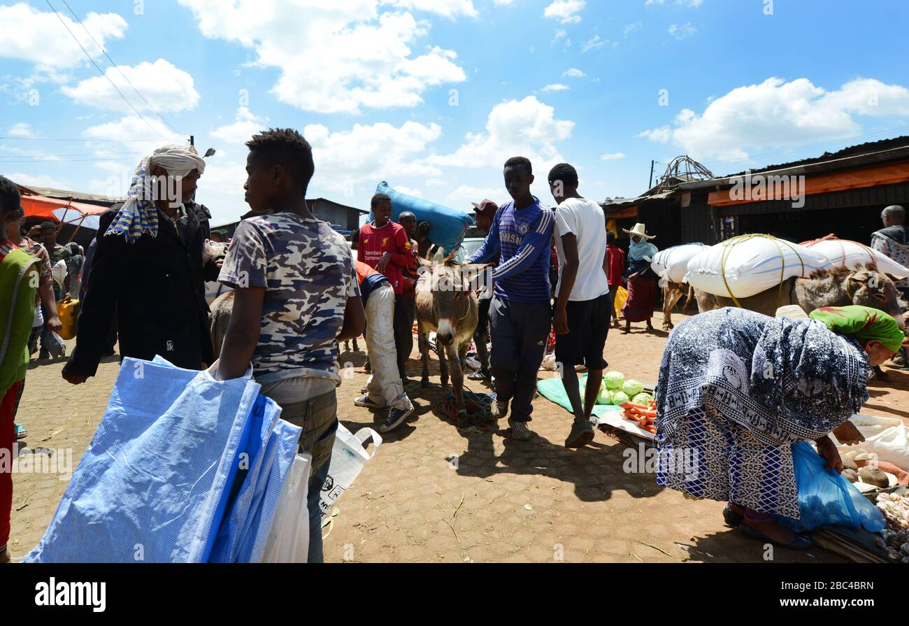 The Mercato market in Addis Ababa is one of the largest open air markets in the world. Stock Photo