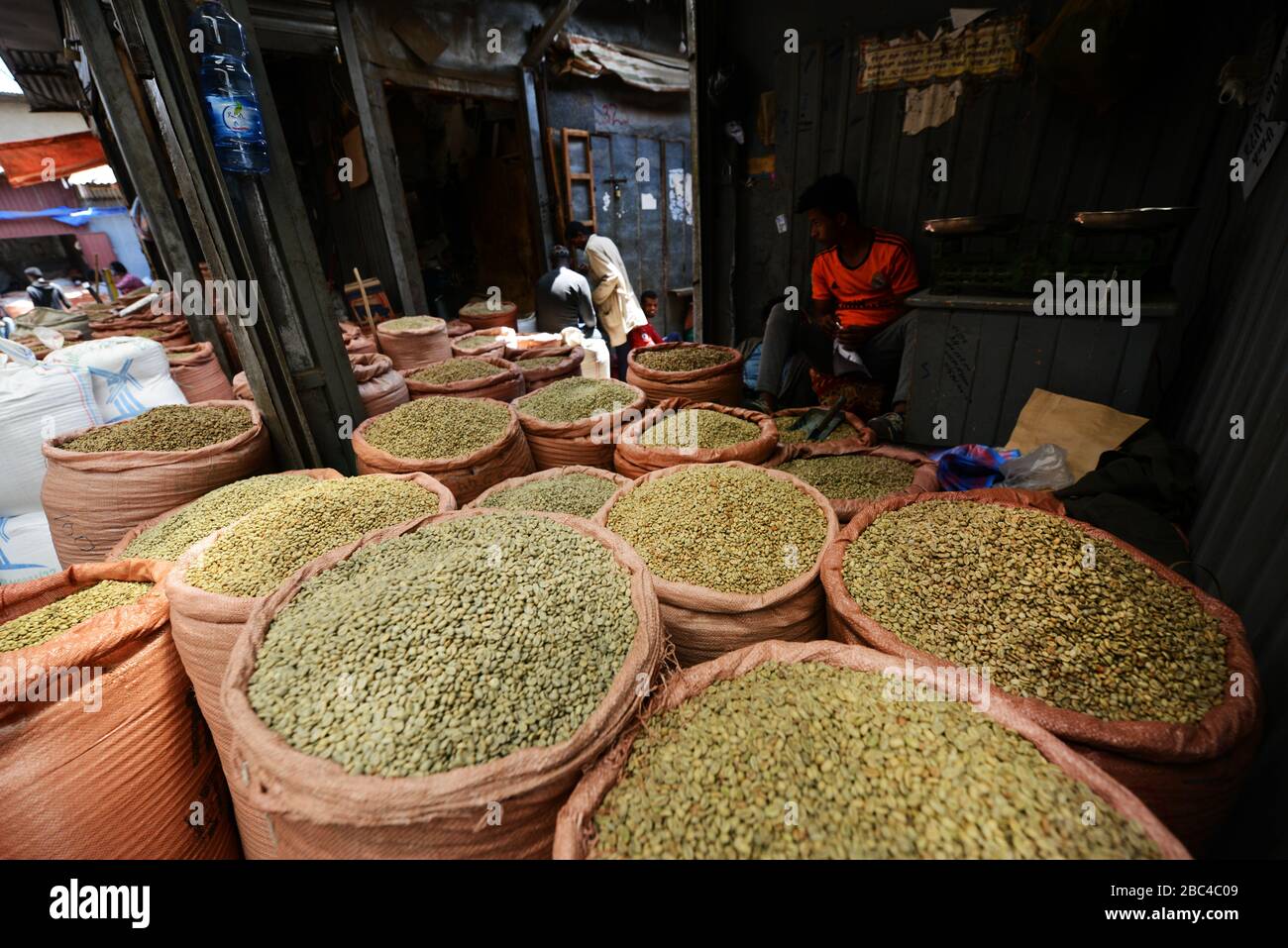 Green Coffee beans on sale at the Mercato market in Addis Ababa