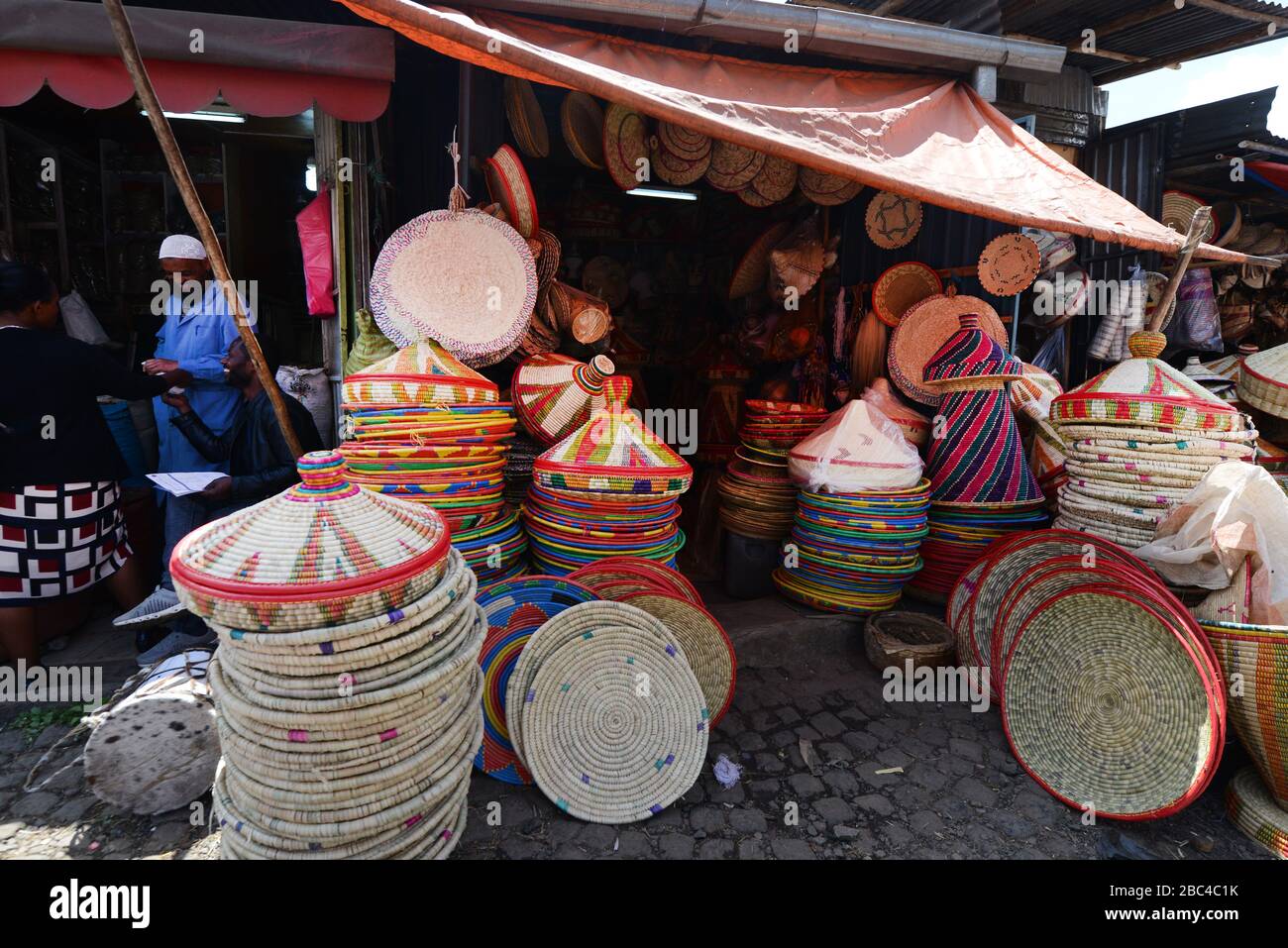 Traditional injera baskets on sale at the Mercato market in Addis Ababa