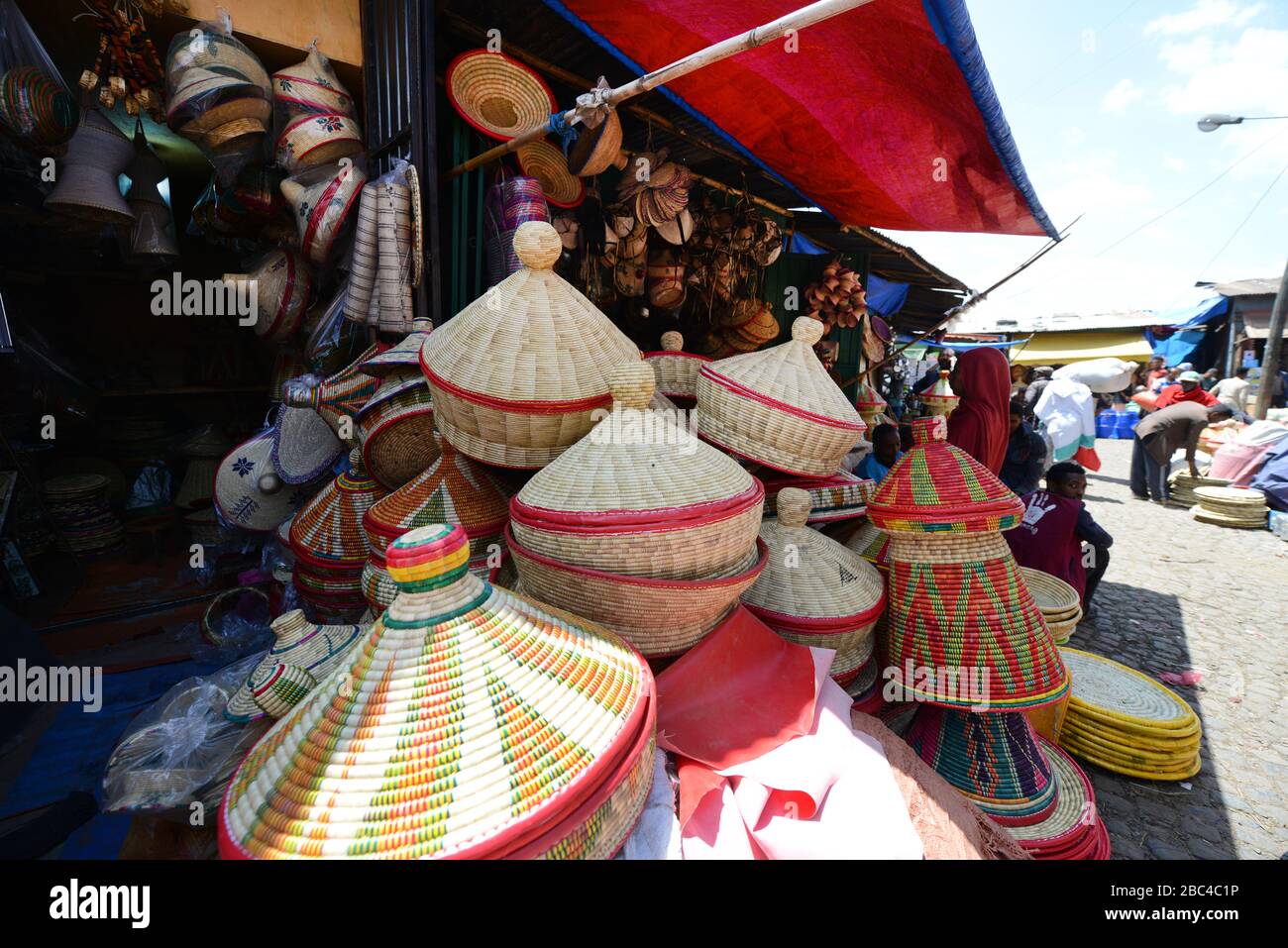 Traditional injera baskets on sale at the Mercato market in Addis Ababa