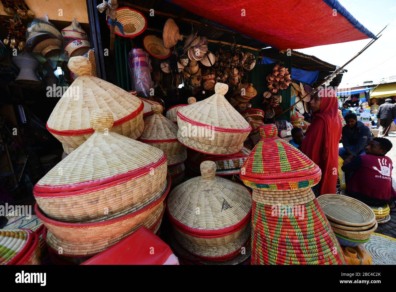 Traditional injera baskets on sale at the Mercato market in Addis Ababa