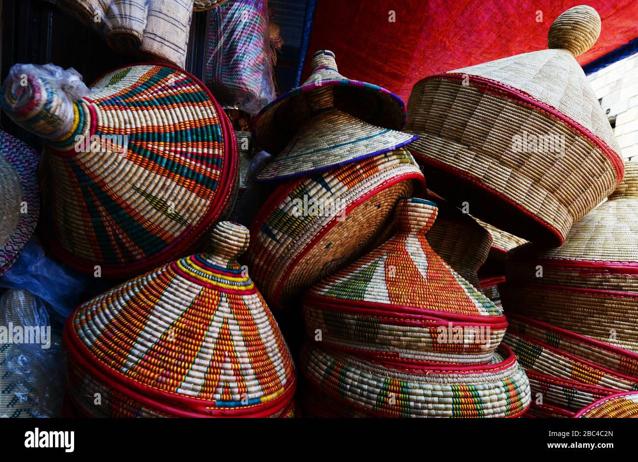 Traditional injera baskets on sale at the Mercato market in Addis Ababa