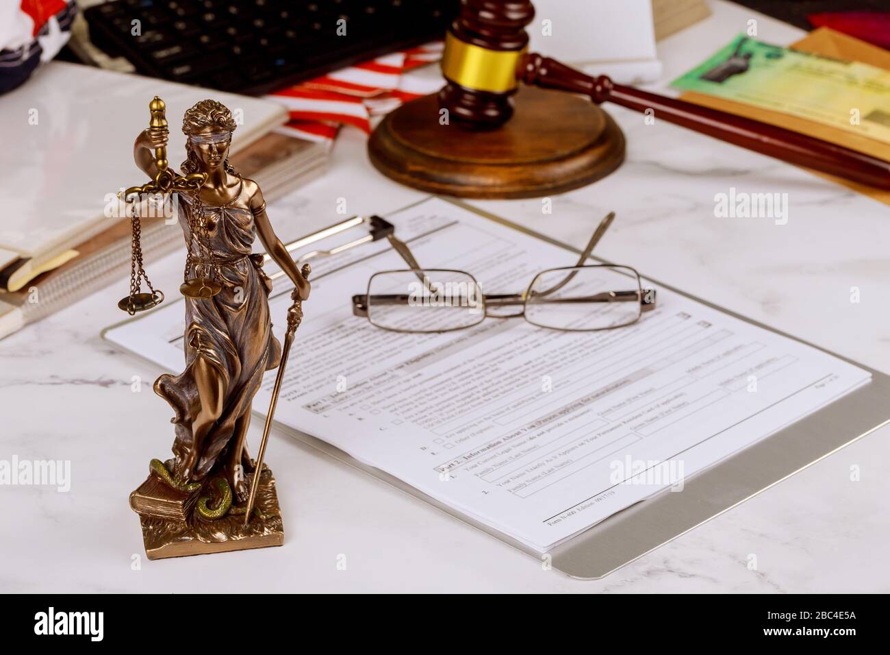 Justice statue with office consultation of lawyers professional of Judge gavel with scales of