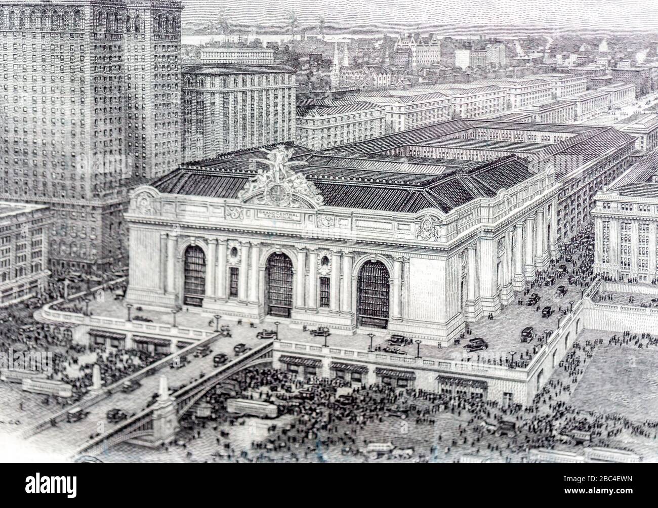 an old vignette of Grand Central Terminal and the surrounding area in New York City Stock Photo