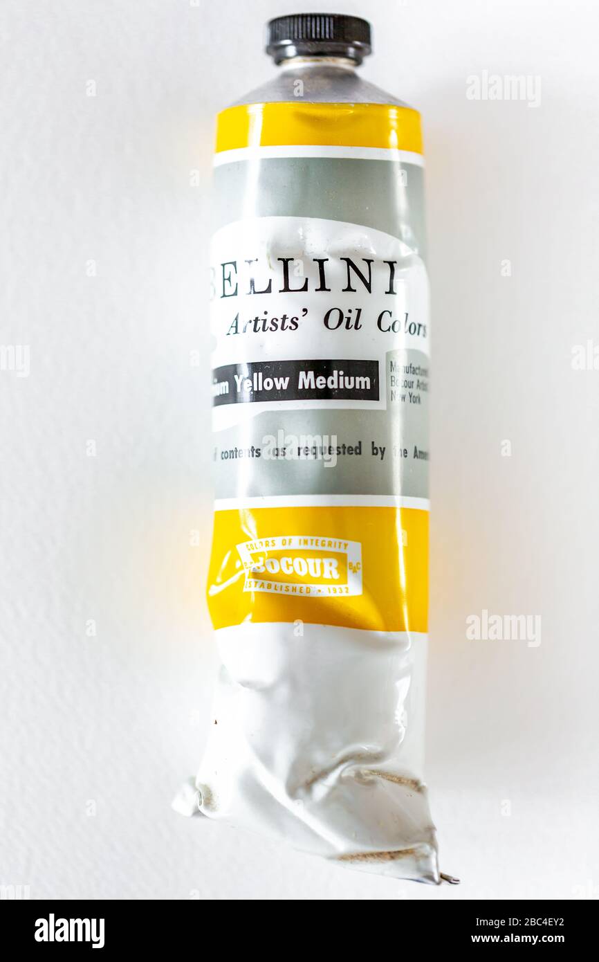 Vintage metal tube of Cadmium Yellow Medium yellow oil paint once owned by Mark Rothko Stock Photo