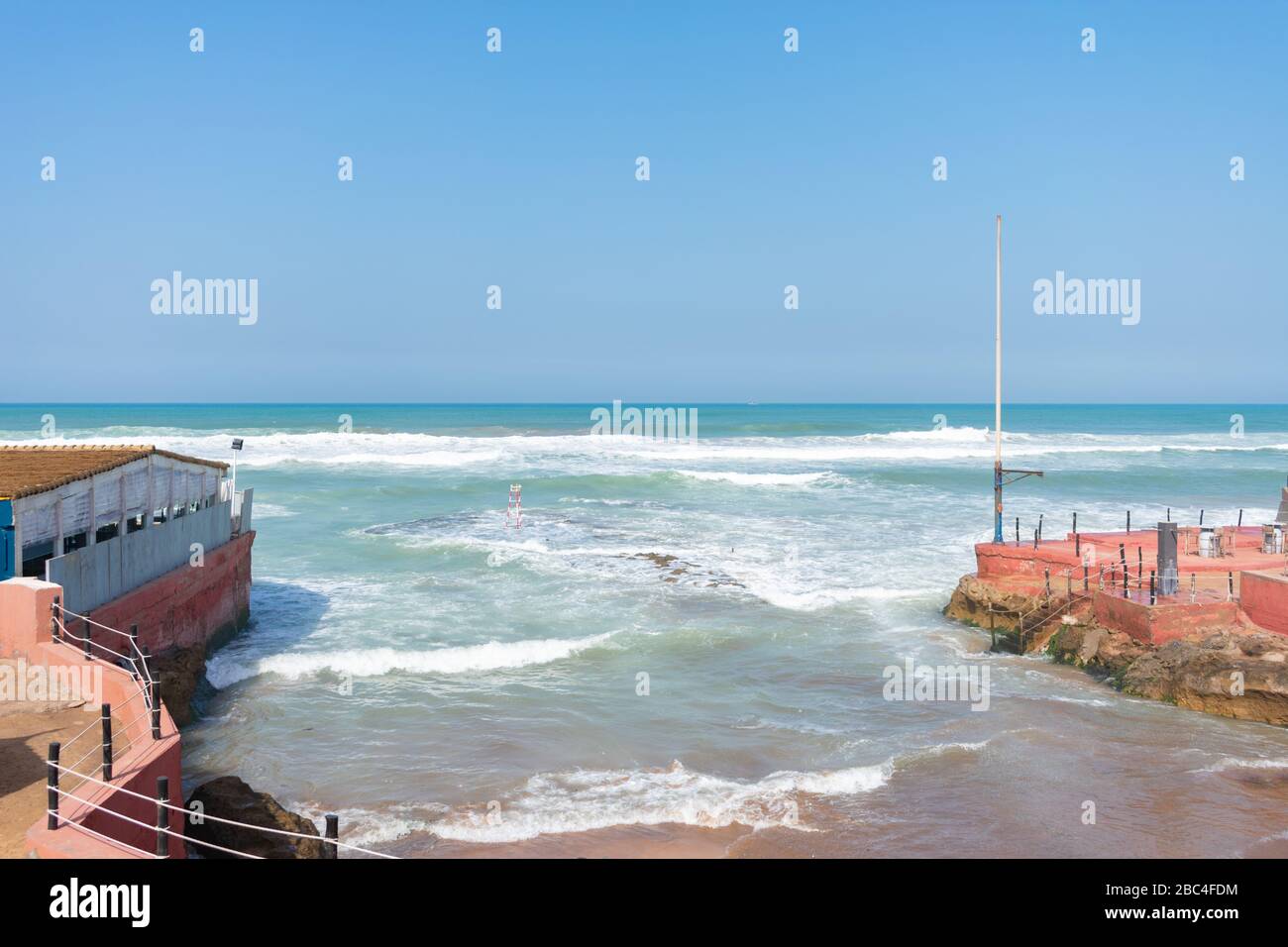 Inlet along the Atlantic Ocean in Casablanca Morocco with Waves Stock Photo