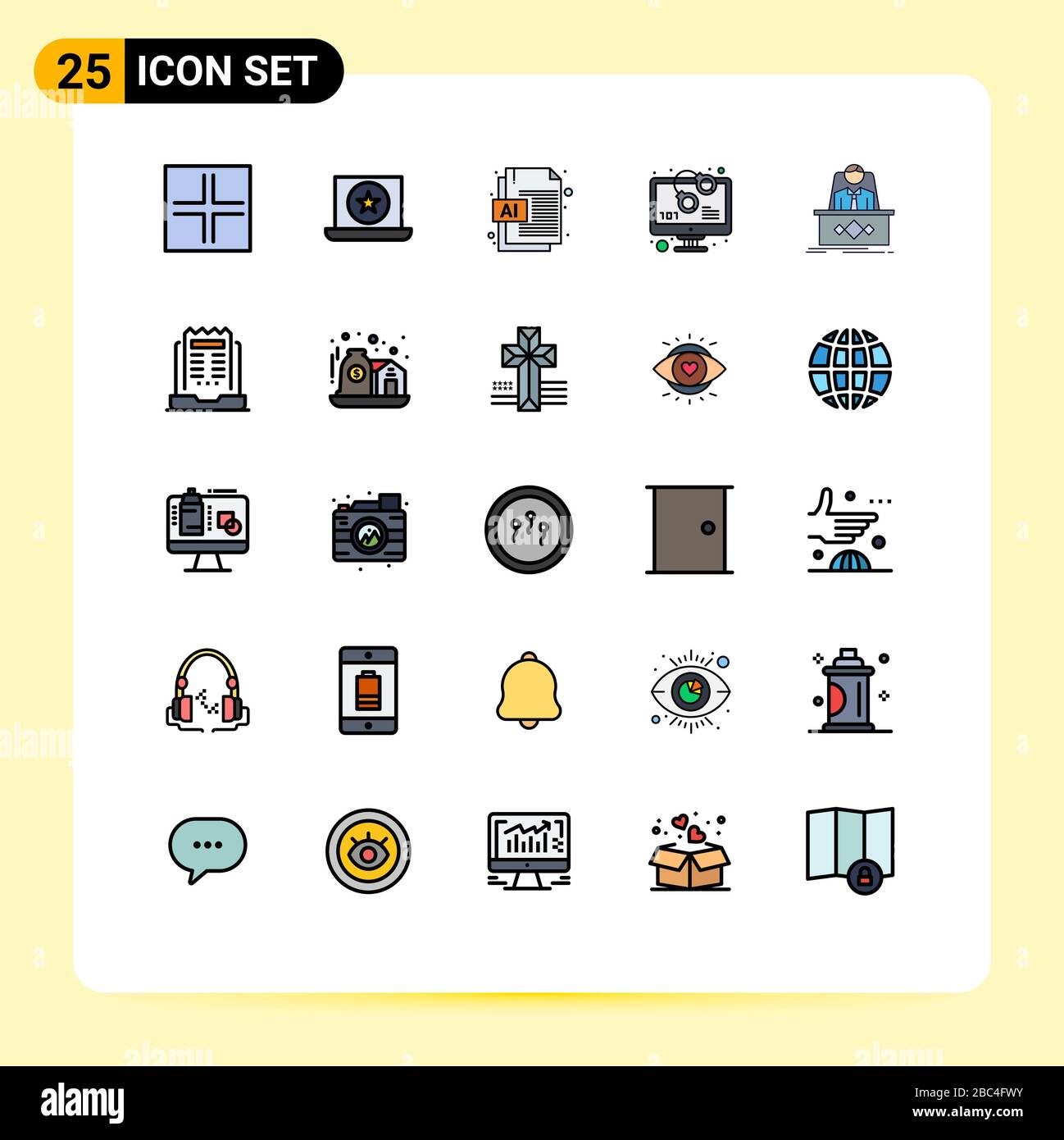25 Creative Icons Modern Signs and Symbols of boss, theft, ai, warn, secured Editable Vector Design Elements Stock Vector