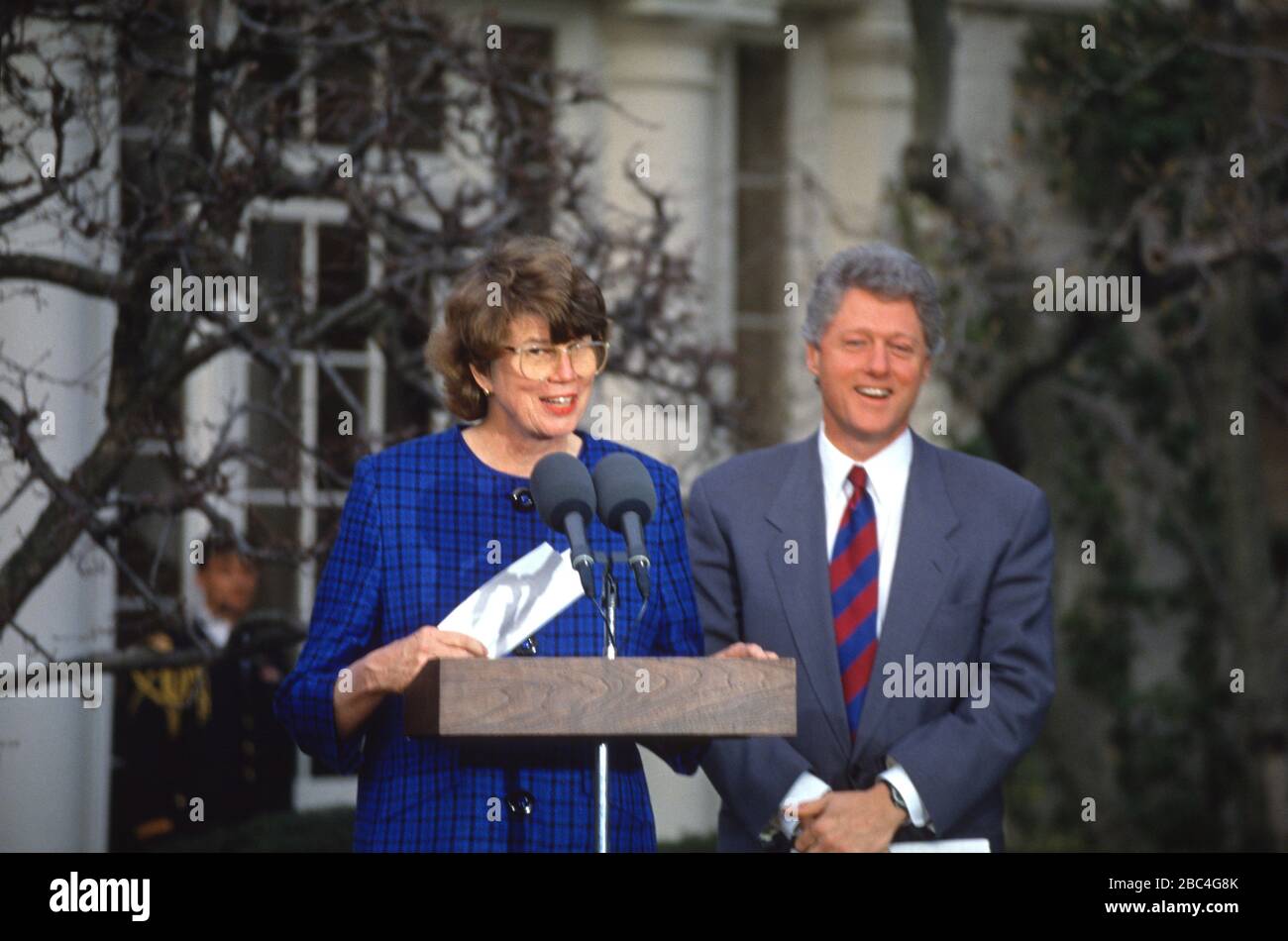 United States President Bill Clinton, right, introduces Reno
