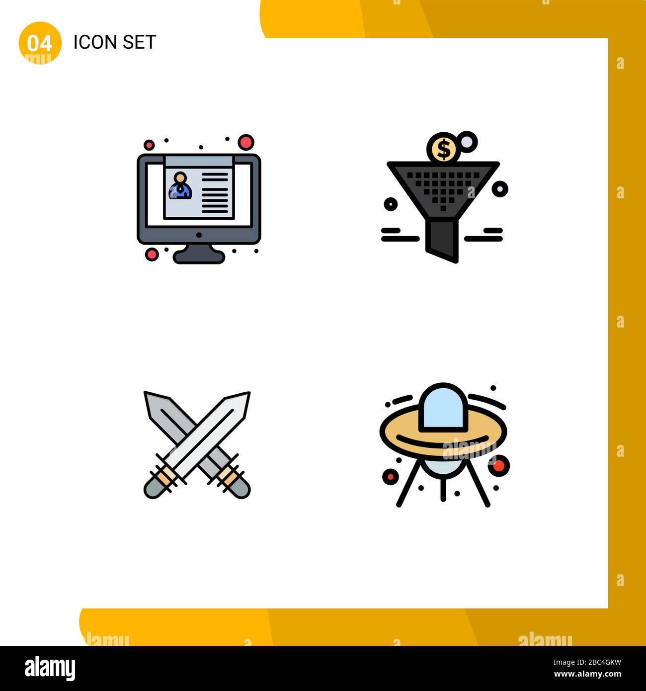 Mobile Interface Filledline Flat Color Set of 4 Pictograms of cv
