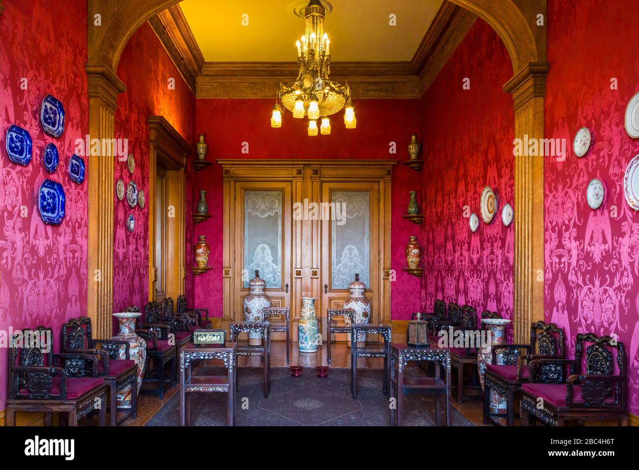 Ornate interior room at Chapultepec Castle, now National Museum of History in Mexico City, once home to Emperor Maximilian I and Mexican Presidents. Stock Photo