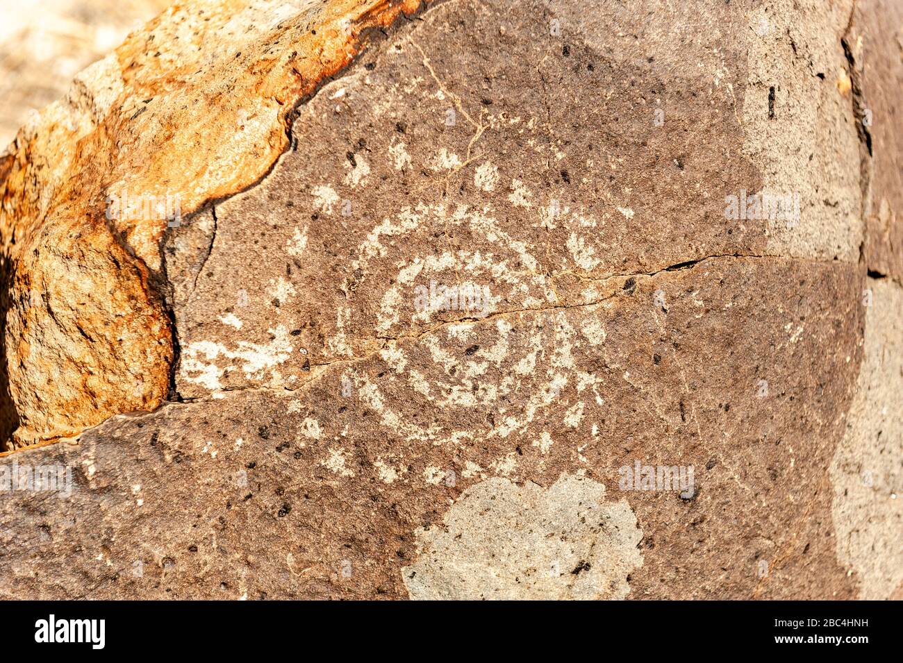 Rock carvings, rock art, petroglyph pattern at Three Rivers Petroglyph Recreational Site, New Mexico, NM, USA Stock Photo