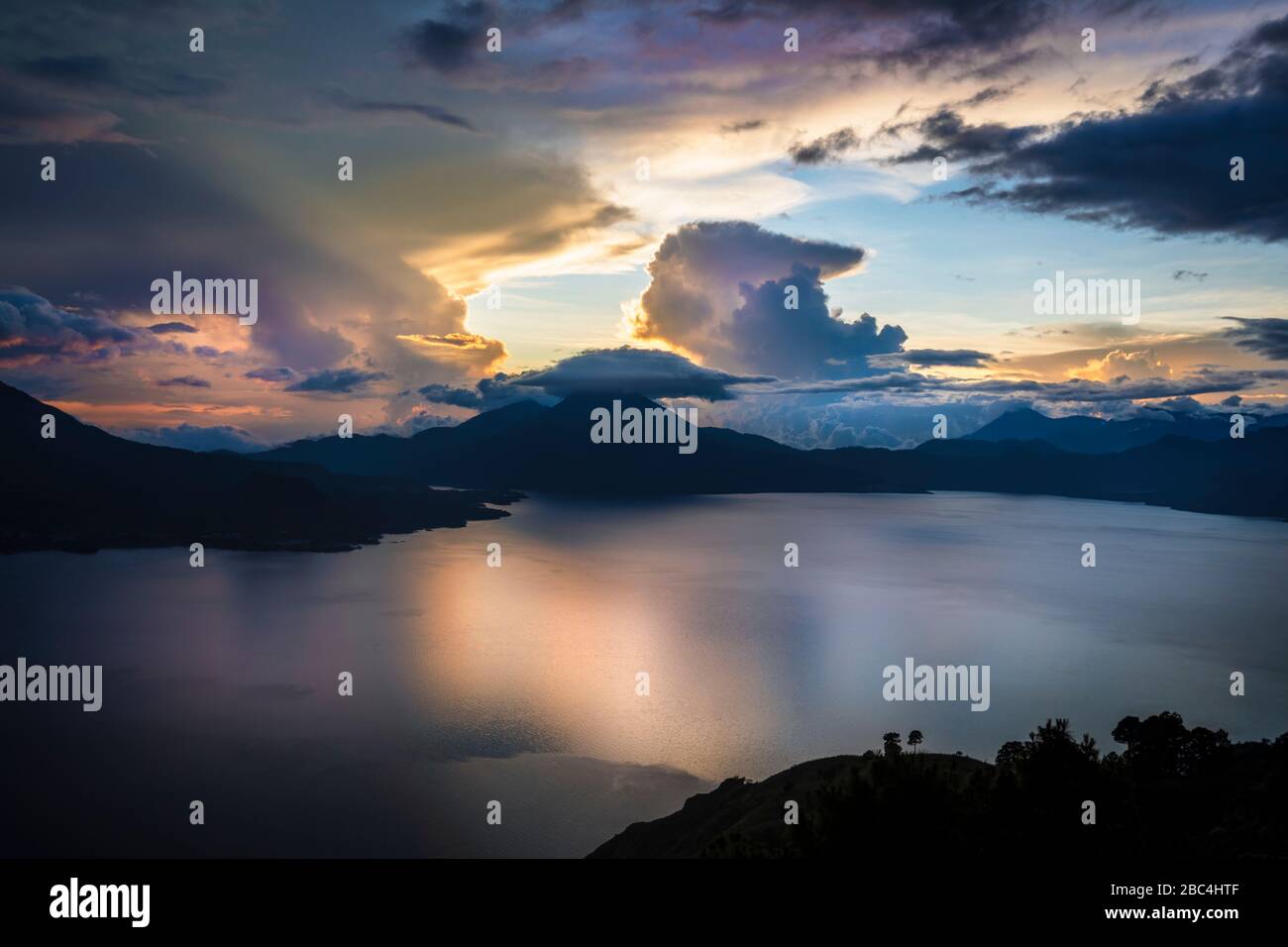 Sunset over Lake Atitlan, Guatemala. Stock Photo