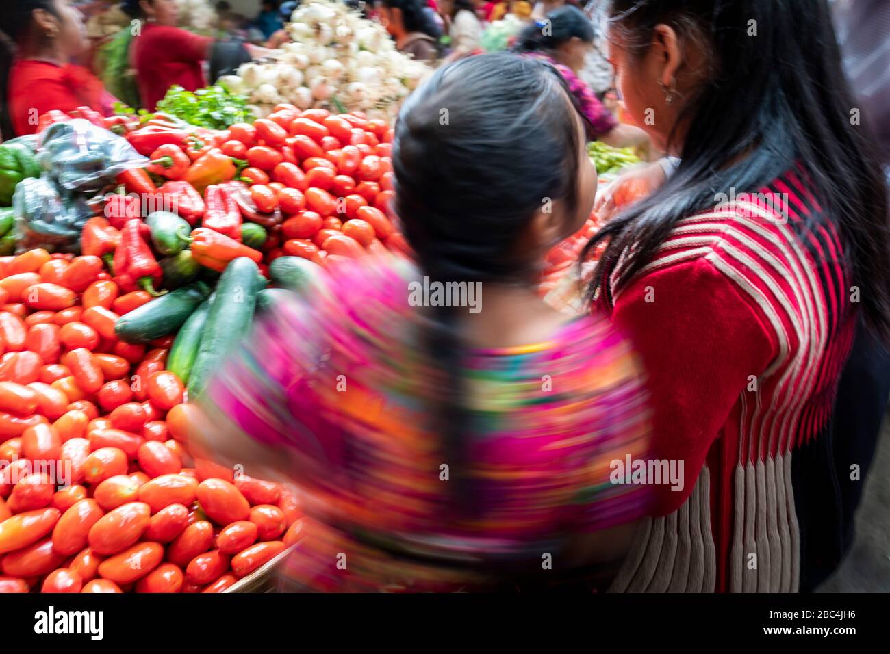 Vegetable section of the market at Chichicastenango, Guatemala. Stock Photo