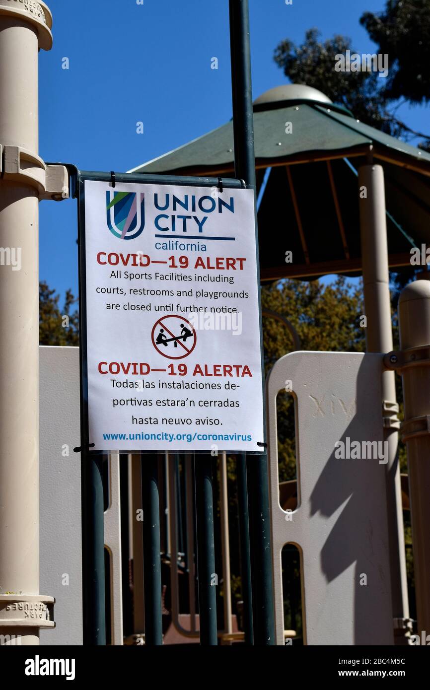 closed playground, in Cann Park in Union City, due to covid-19 virus pandemic, California Stock Photo