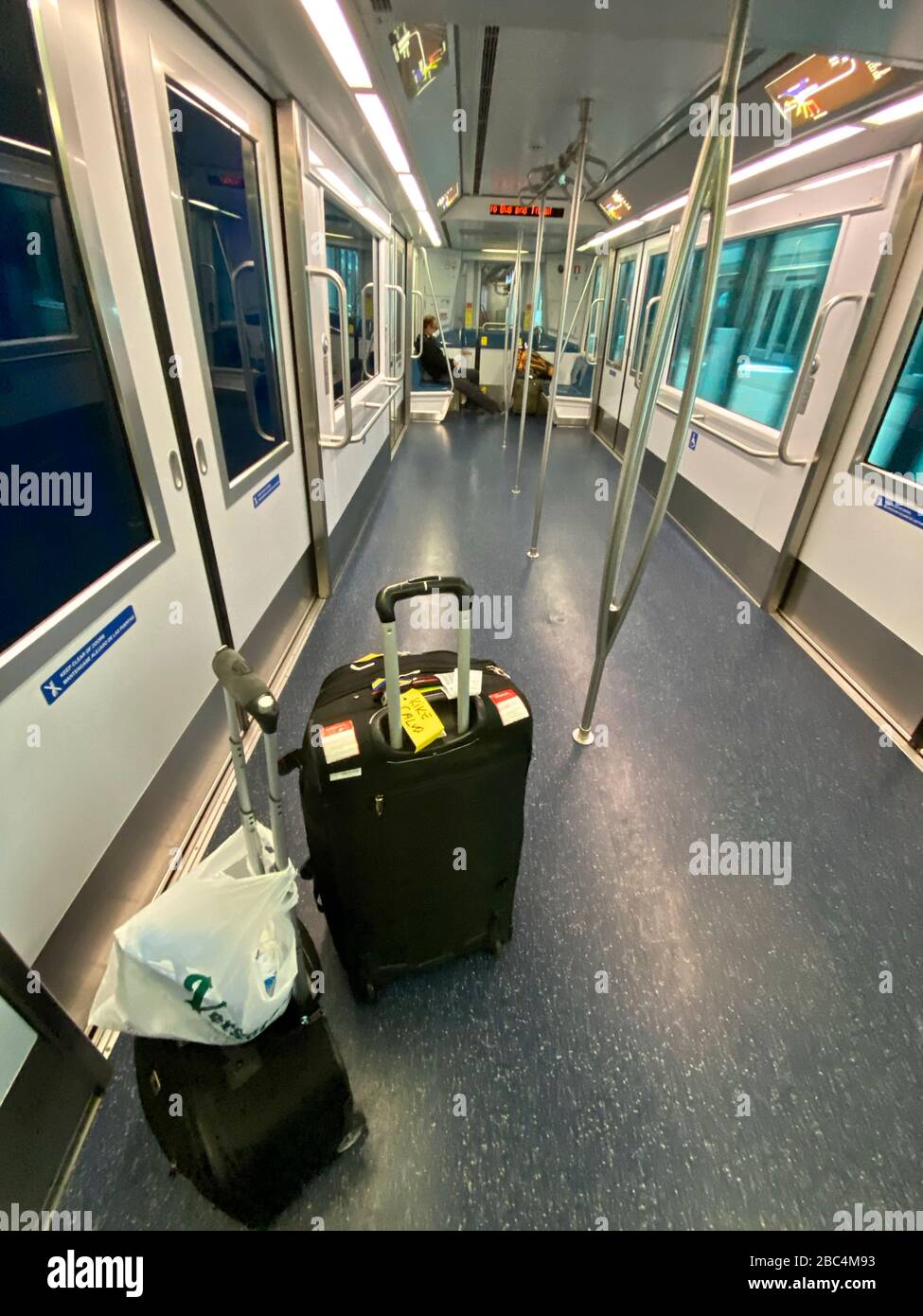 Empty air-tram at Miami International Airport. Stock Photo