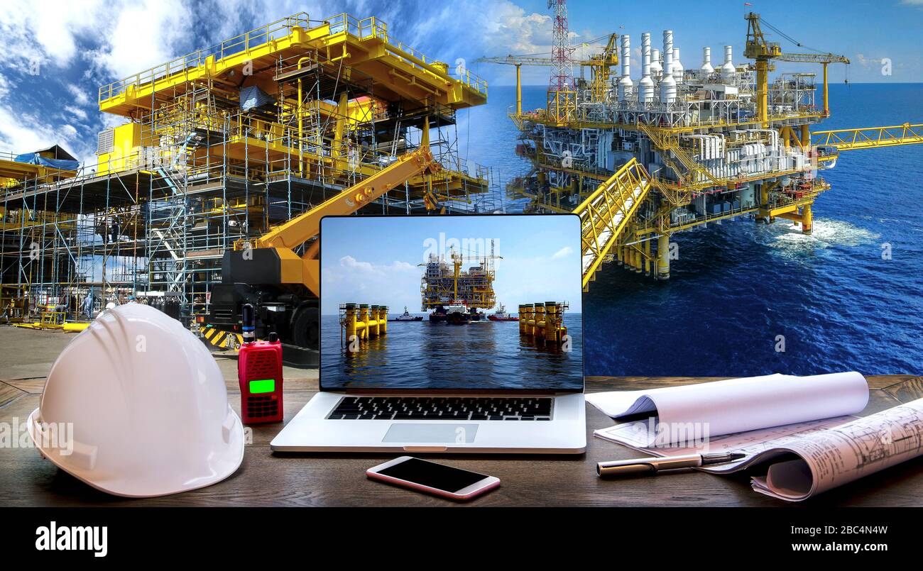 Industry of crude rig at oilfield. and construction offshore rig for