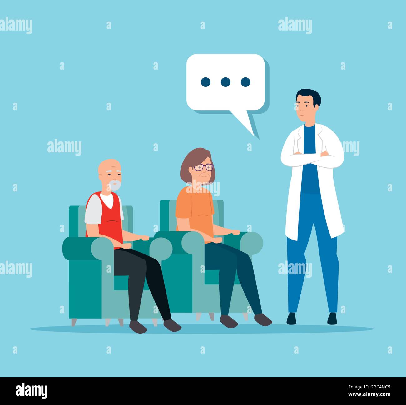 cute old couple talking with doctor Stock Vector