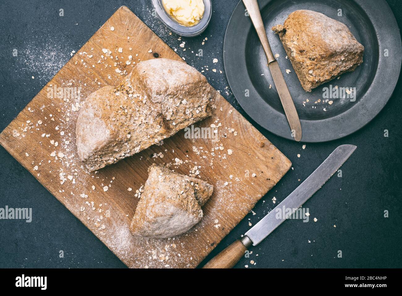 Homemade soda bread on a slate background Stock Photo