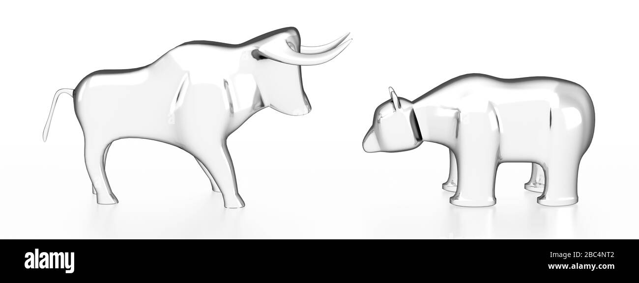 Bull and bear - market/ finance/ stock concept - 3D illustration Stock Photo