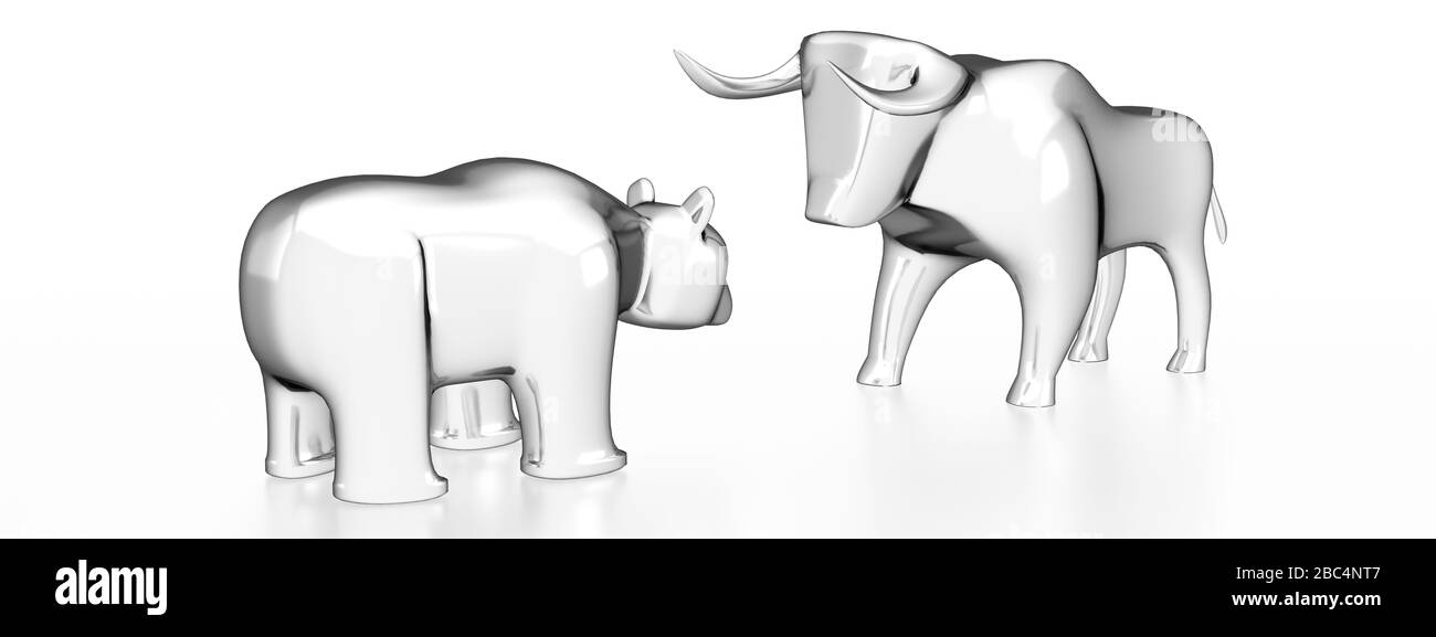Bull and bear - market/ finance/ stock concept - 3D illustration Stock Photo