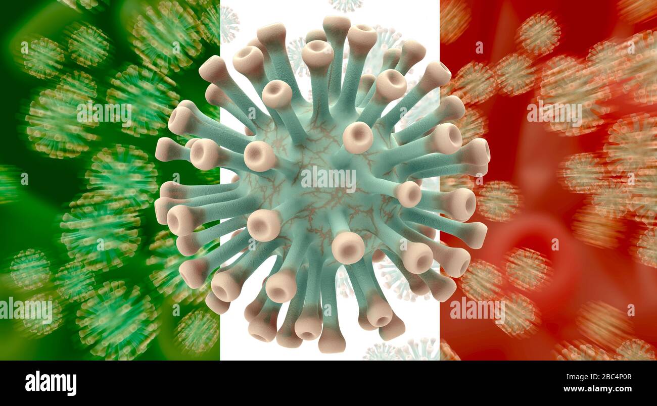 Mexican flag with Coronavirus COVID-19 pandemic virus infection 3d illustration background. Stock Photo