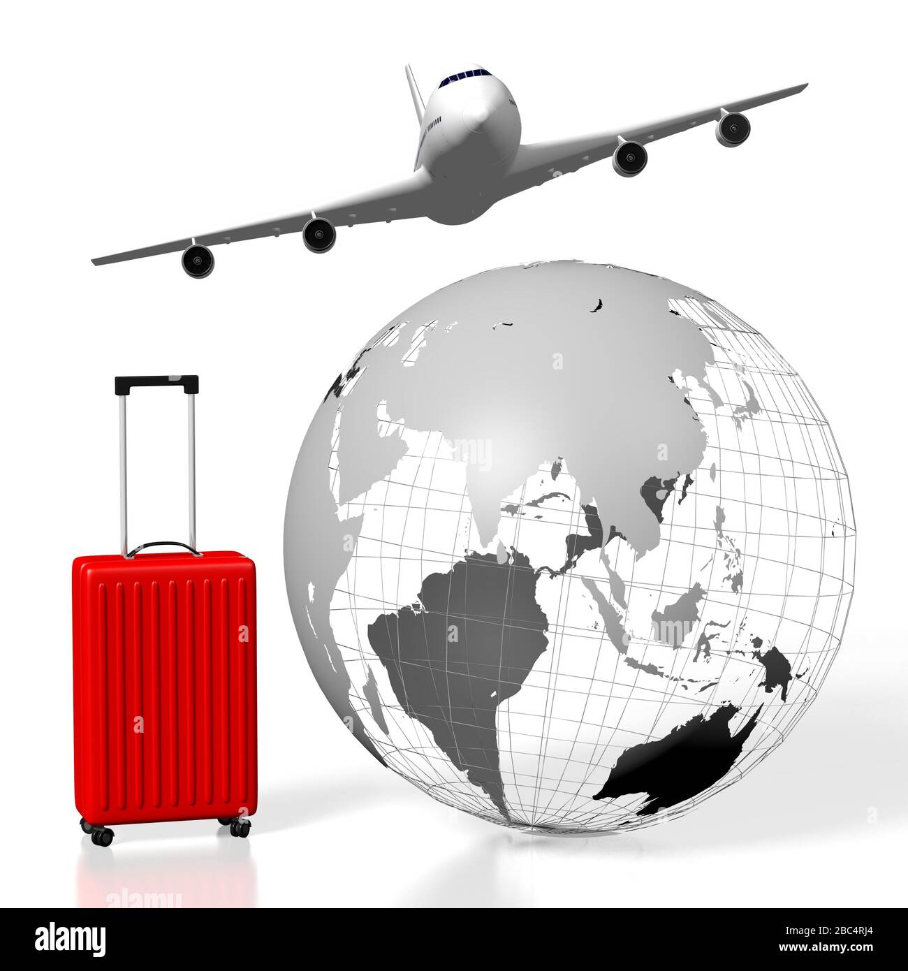 3D Earth, plane, suitcase - travel concept Stock Photo - Alamy