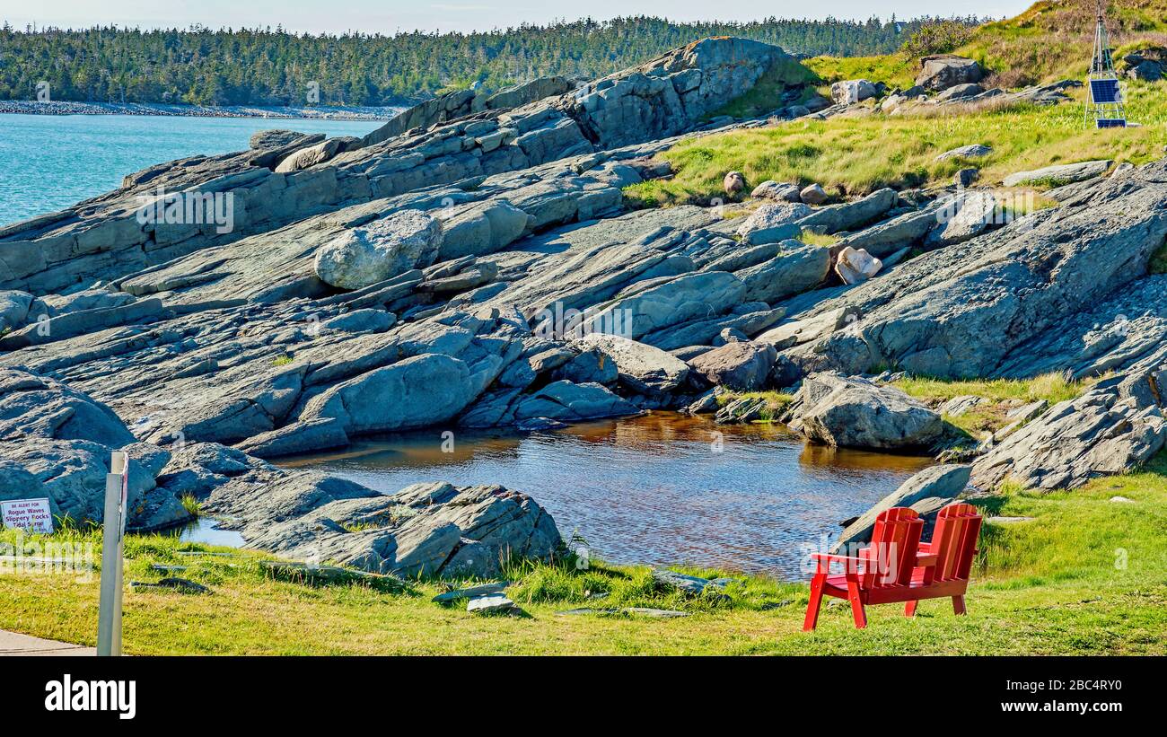 Cape Forchu sitting area, Nova Scotia Stock Photo