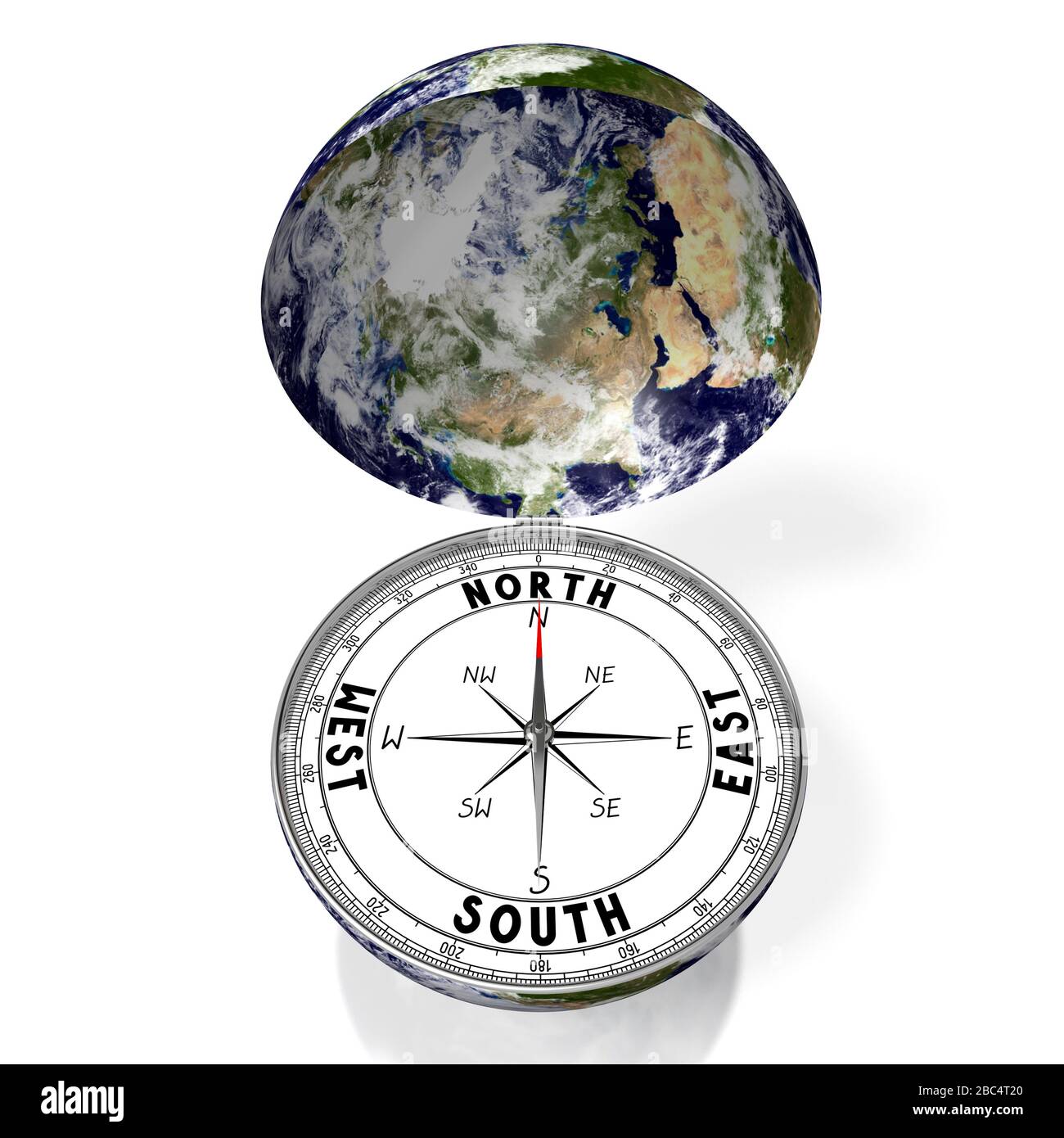 3D world map, compass - travel concept Stock Photo - Alamy